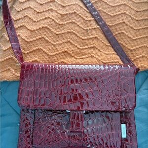 Mexx Croc-Embossed Patent Crossbody Bag - Burgundy